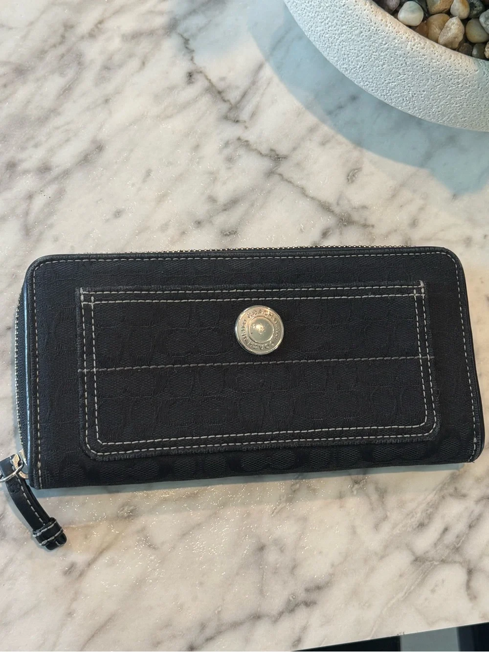 Coach Signature Zip Around Medallion Wallet